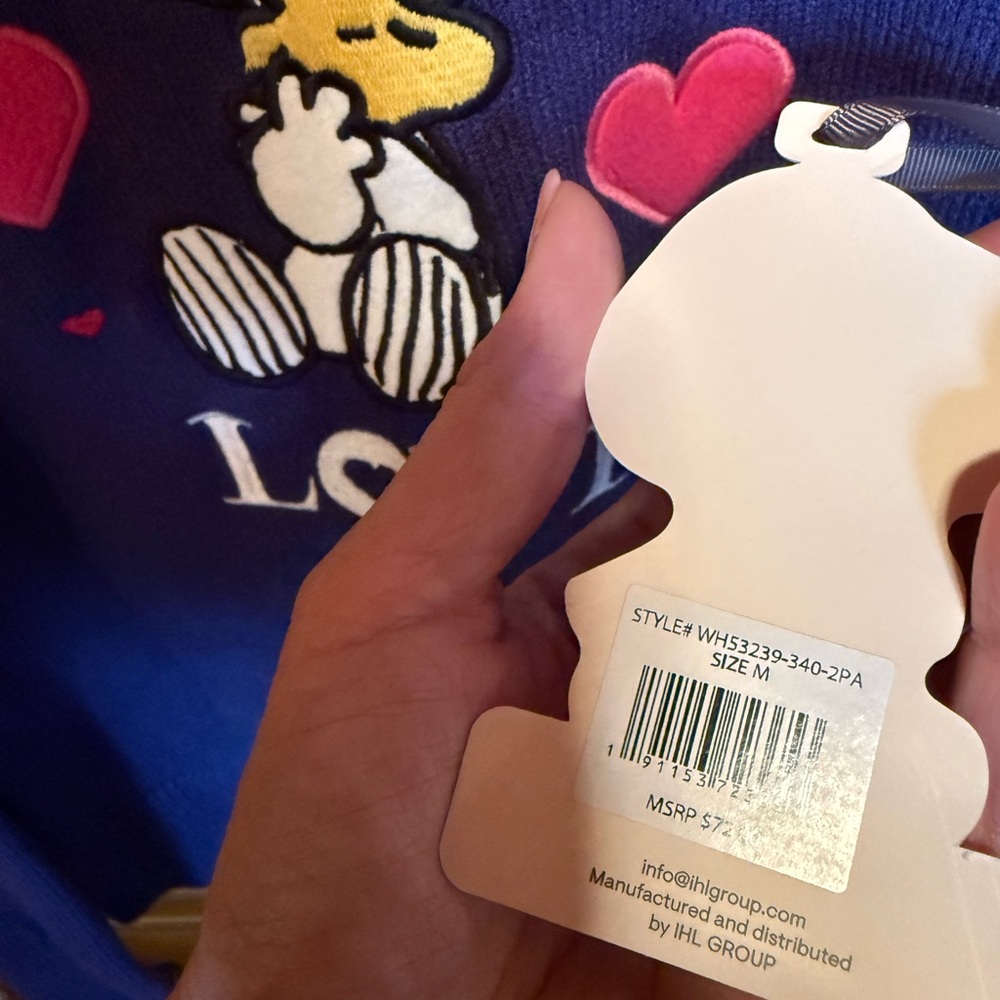 Peanuts Navy Sweater with Snoopy and Pink Hearts - Picture 3 of 4